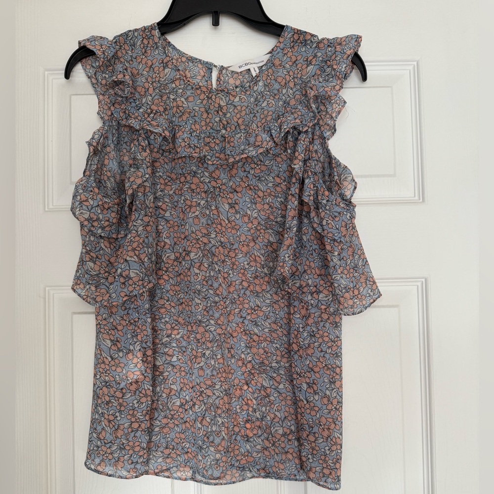 BCBGeneration Blue and Pink Floral Blouse